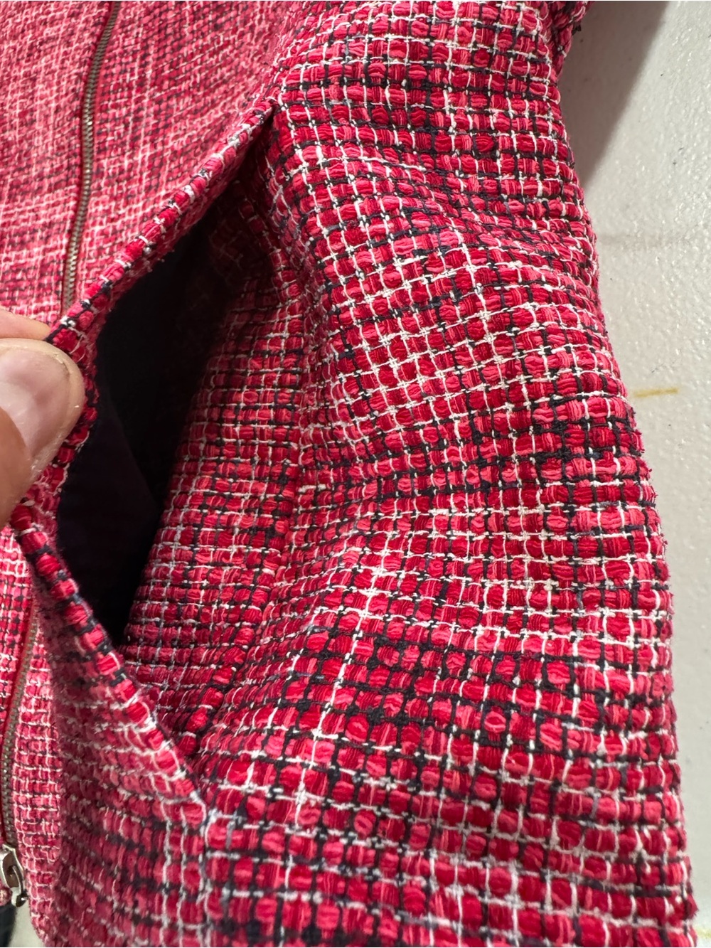 Austin Reed Petite 100% Silk Tweed Zip Jacket Red Pink Textured Blazer 10P - Picture 8 of 14